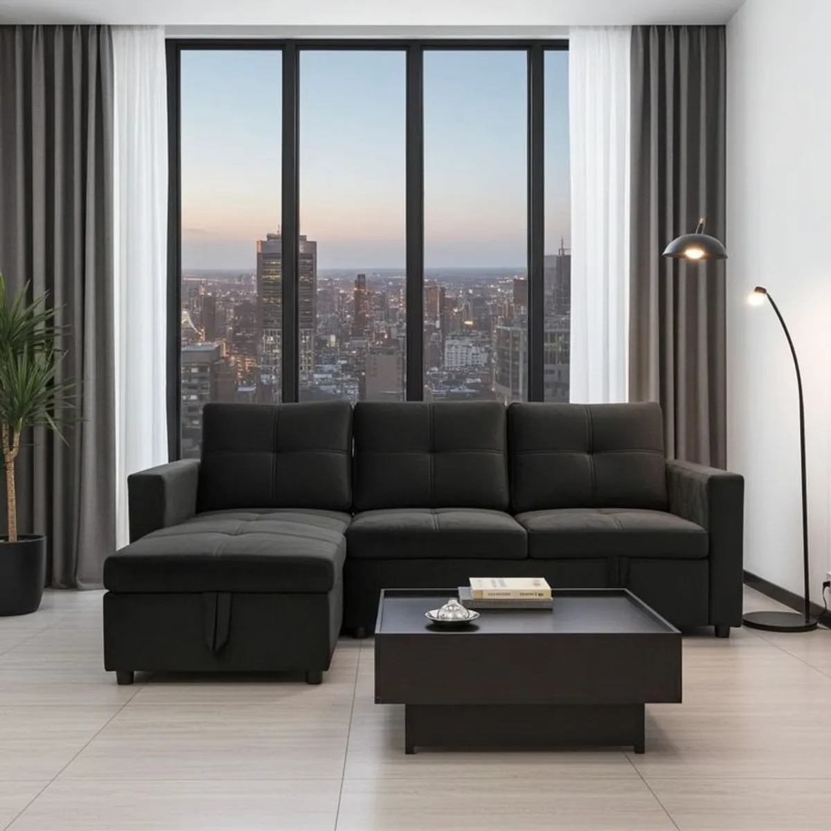 Amazing Black Velvet corner sofa bed with storage - Image 3