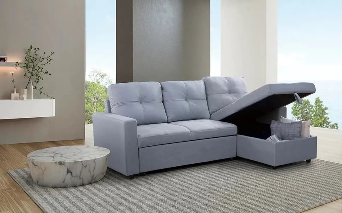 Silver Grey Brand New Corner Sofa Bed with Storage - Image 1