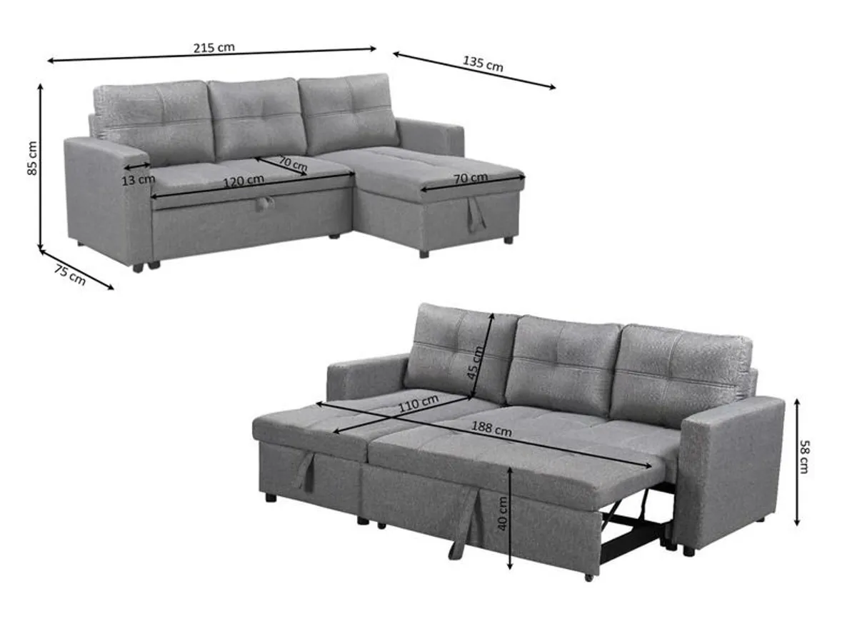 Silver Grey Brand New Corner Sofa Bed with Storage - Image 3