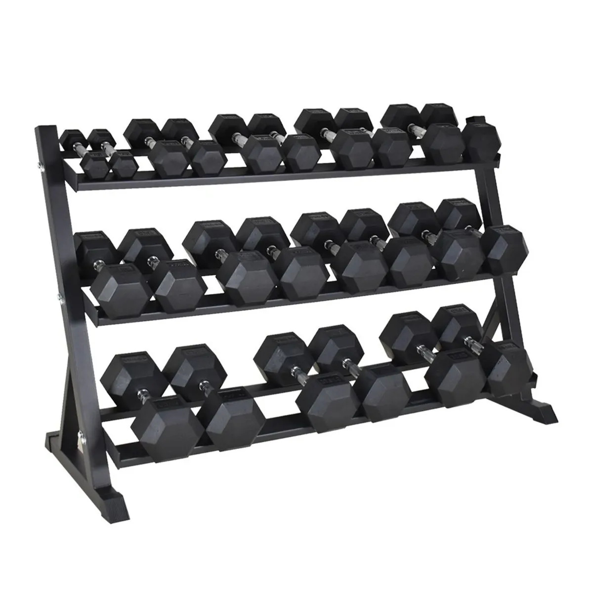 Rubber Hex Dumbbell Set 2.5kg-30kg with Rack - Gym - Image 1