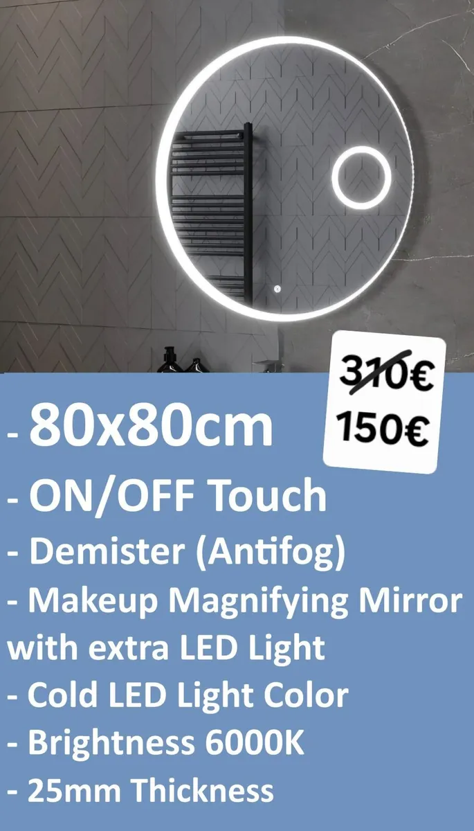 LED Bathroom Mirror Makeup Antifog 80cm - Image 1