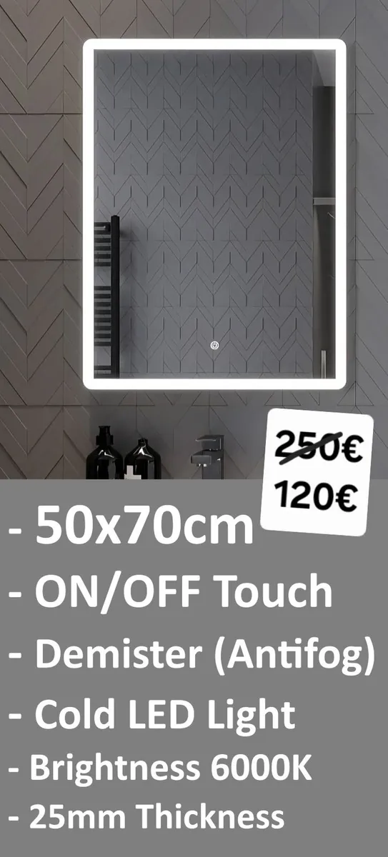 LED Bathroom Mirror Antifog Demister 50x70cm - Image 1