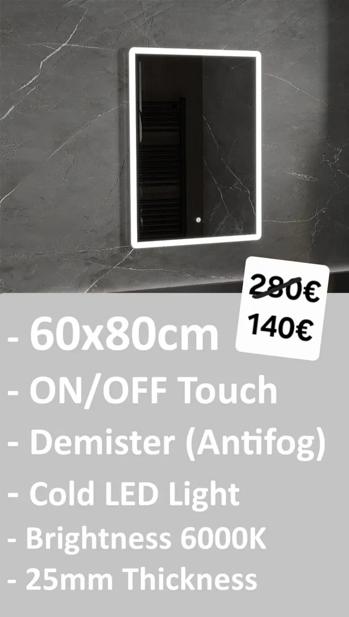 LED Bathroom Mirror Demister 60x80cm Bright Light - Image 2