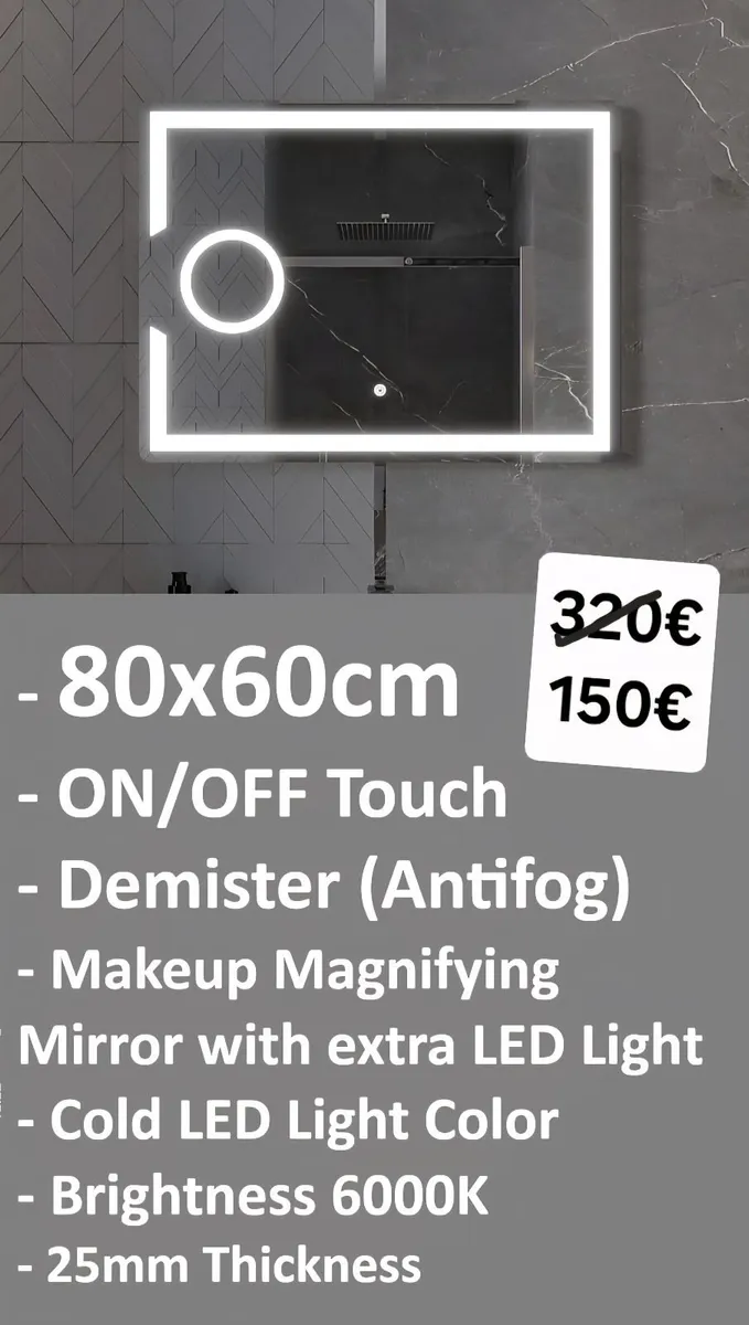 LED Bathroom Mirror 80x60cm Makeup Antifog - Image 1
