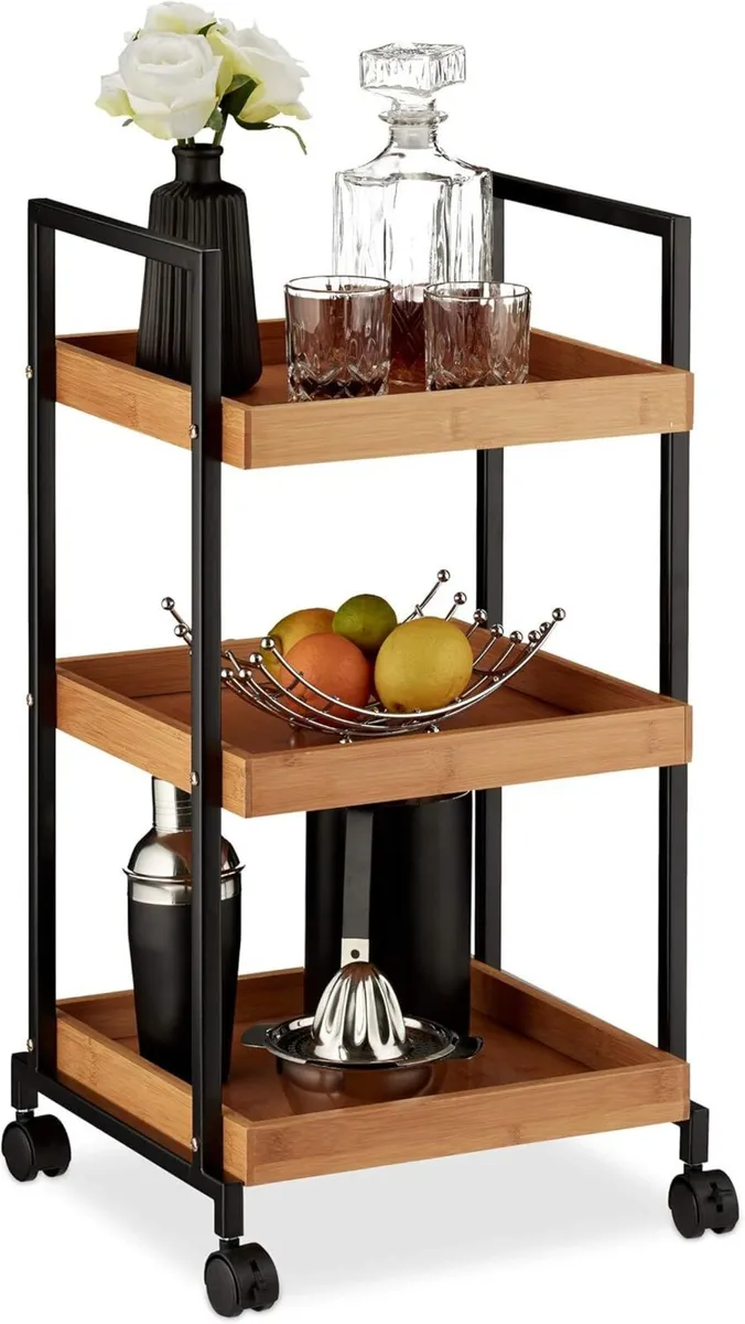 Serving Trolley Modern Kitchen Cart Bamboo Iron 3 - Image 1