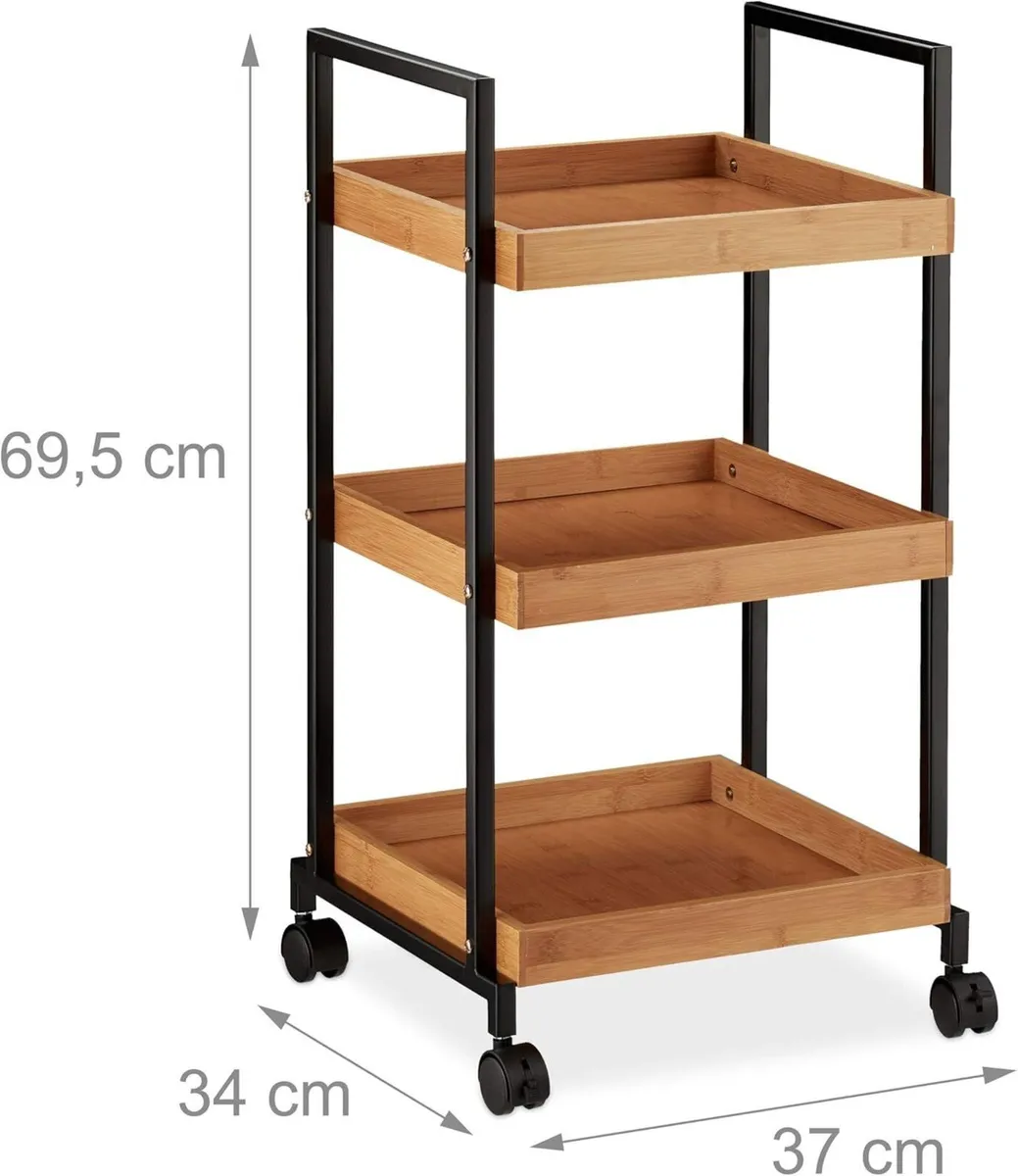 Serving Trolley Modern Kitchen Cart Bamboo Iron 3 - Image 3
