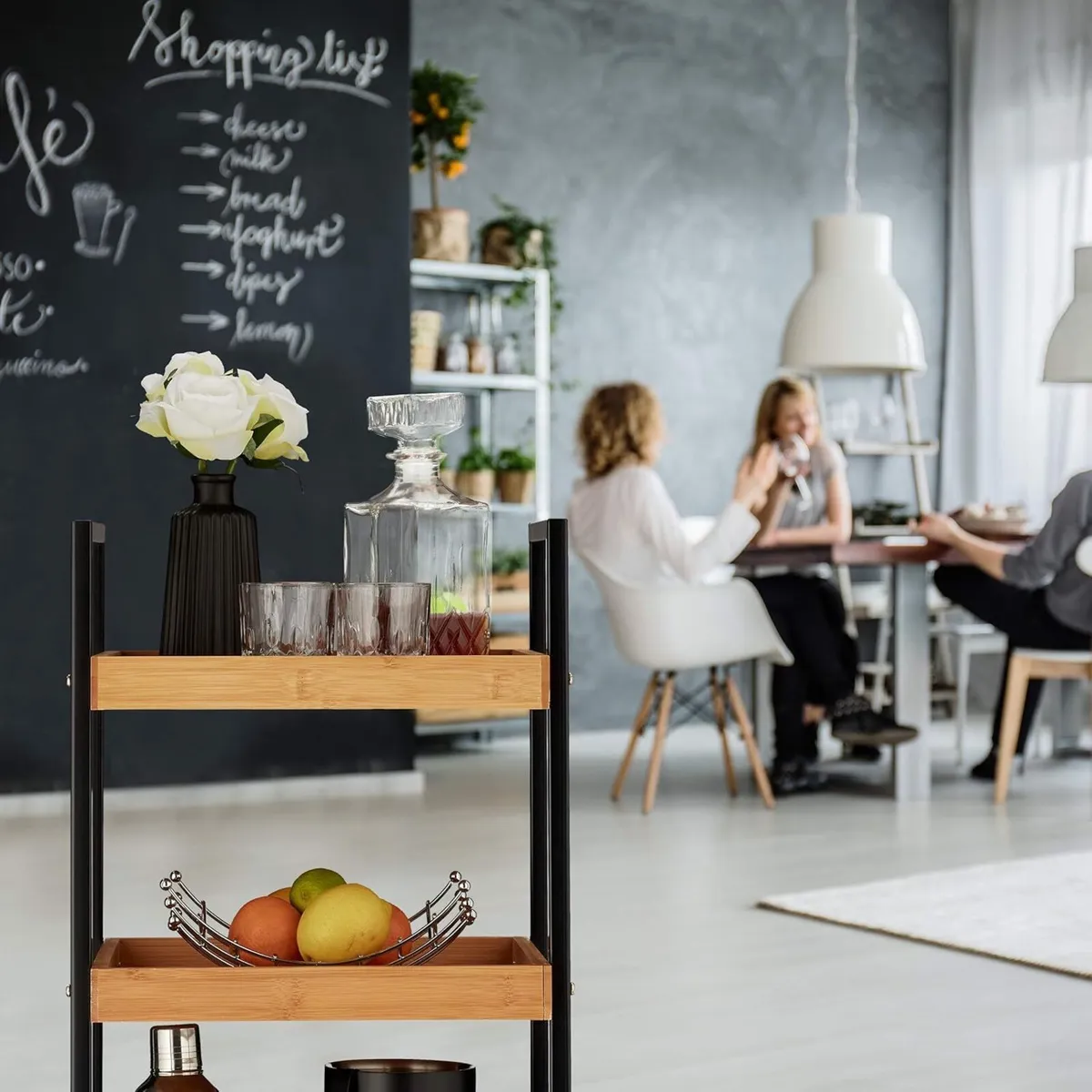 Serving Trolley Modern Kitchen Cart Bamboo Iron 3 - Image 4