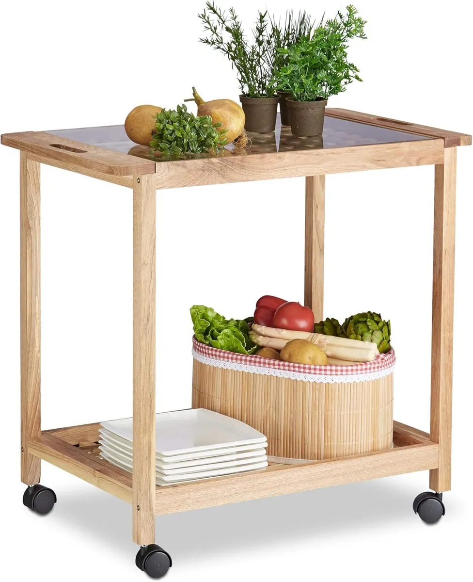Kitchen Cart with Wheels Wooden Serving Trolley - Image 1