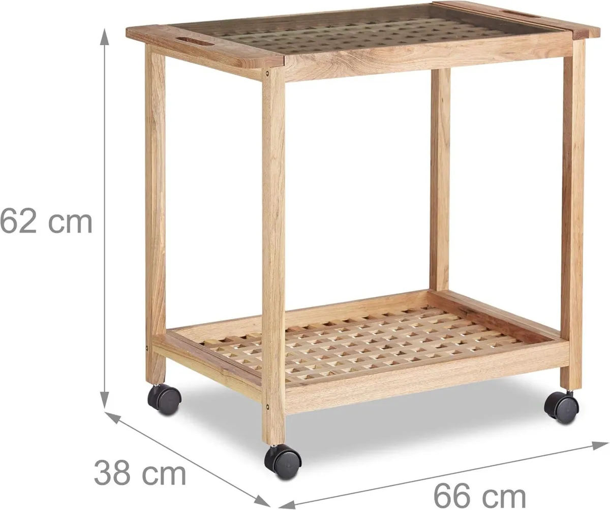 Kitchen Cart with Wheels Wooden Serving Trolley - Image 3