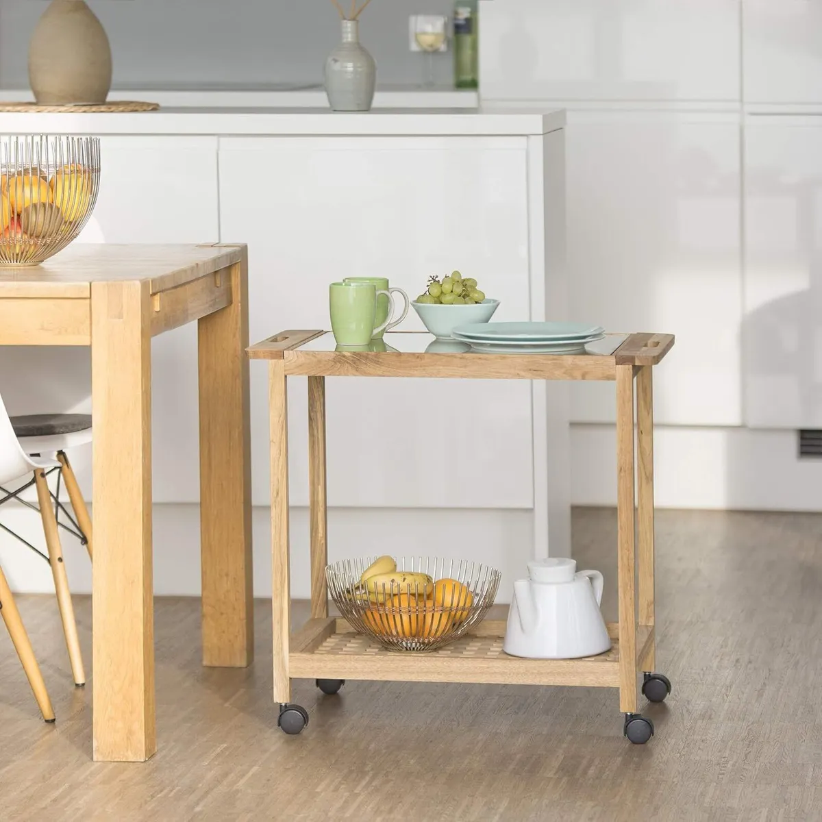 Kitchen Cart with Wheels Wooden Serving Trolley - Image 2