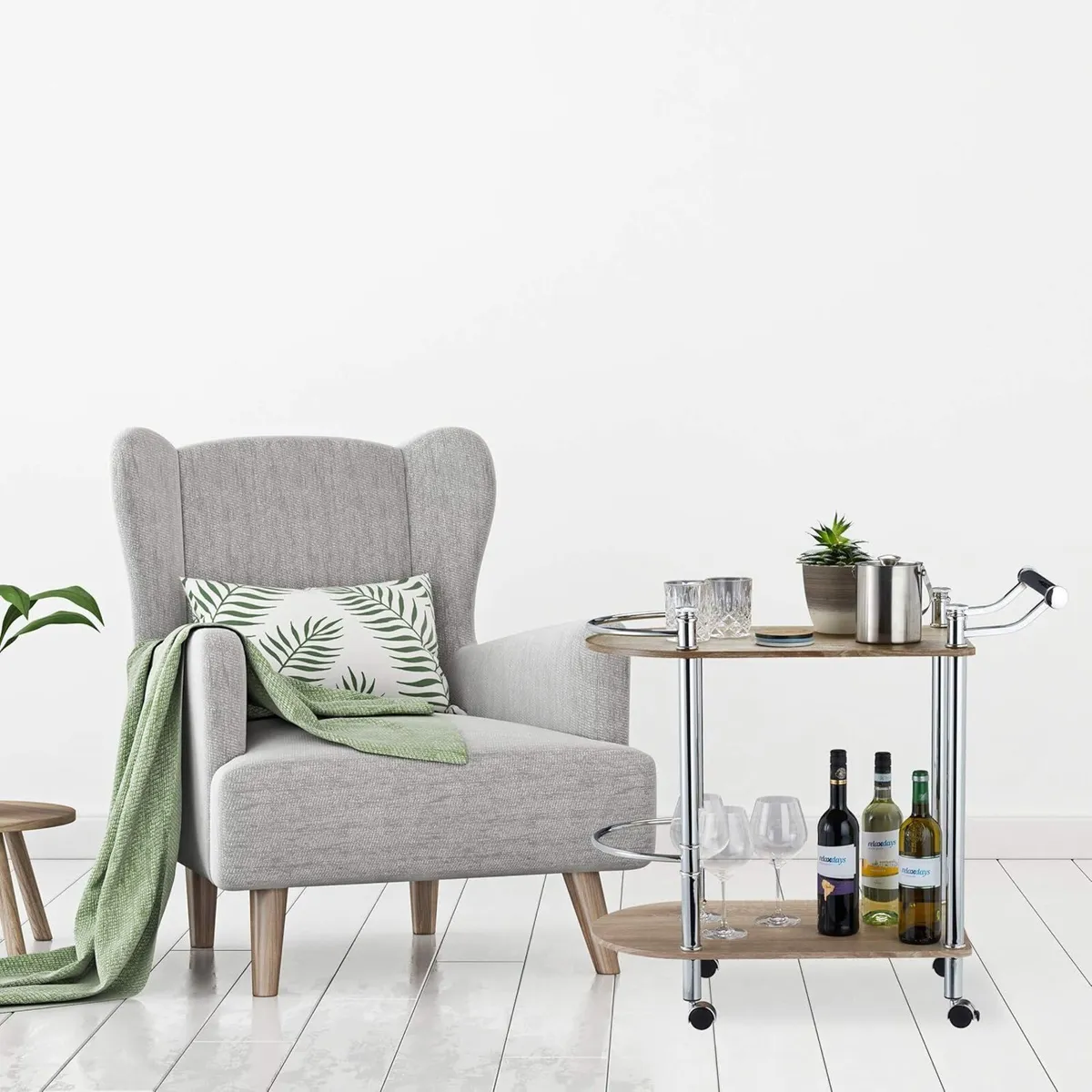 2-Tier Serving Cart Wood Look MDF and Steel 4 - Image 2