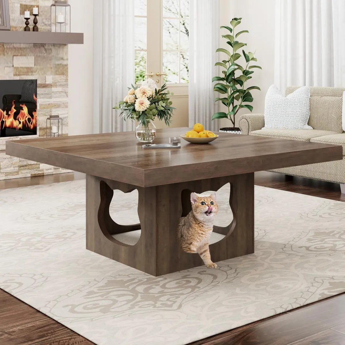 Square Coffee Table Rustic Wood for Living Room - Image 1
