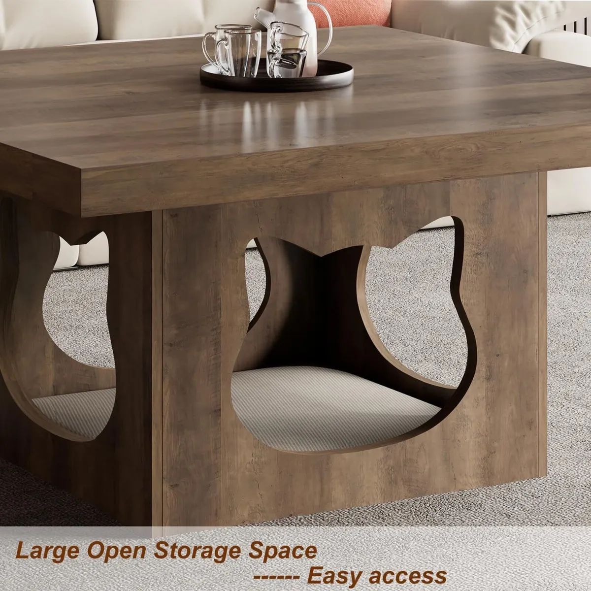 Square Coffee Table Rustic Wood for Living Room - Image 4