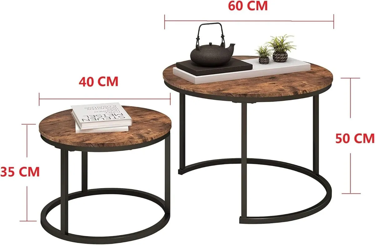 Round Coffee Table Set of 2 Side Nesting with - Image 2