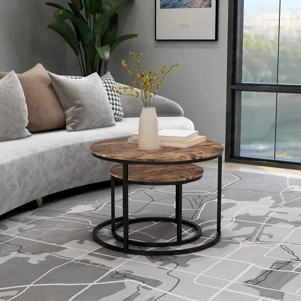 Round Coffee Table Set of 2 Side Nesting with - Image 3