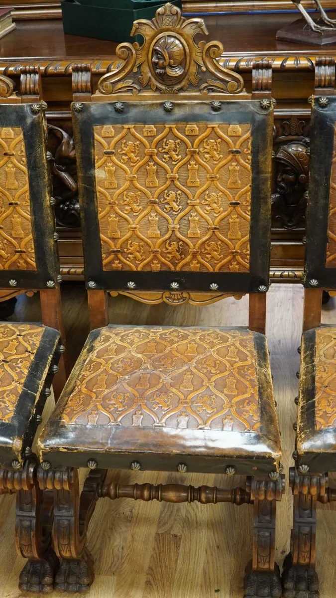 Spanish Renaissance Revival Walnut Dining Chairs - Image 4