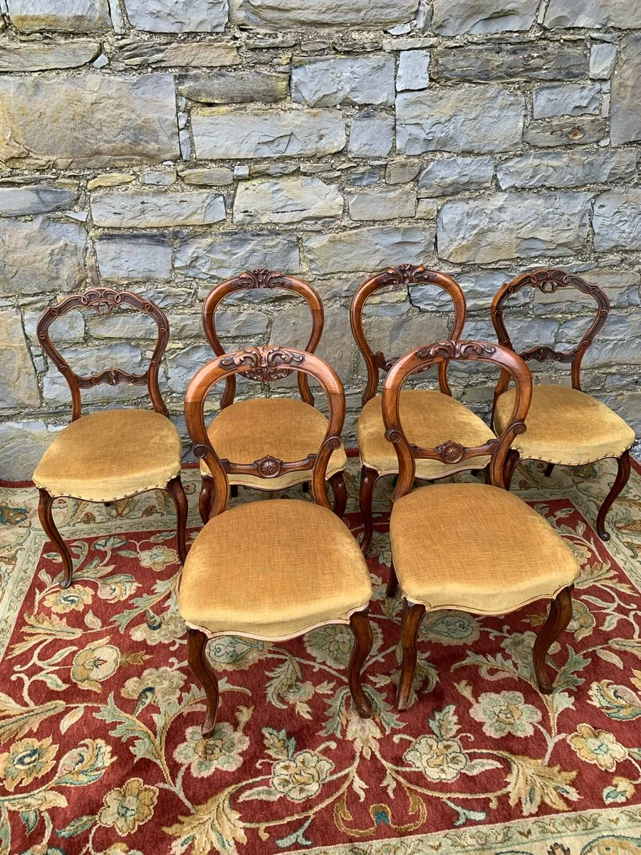 Set of 6 Victorian walnut  balloon back chairs. - Image 2