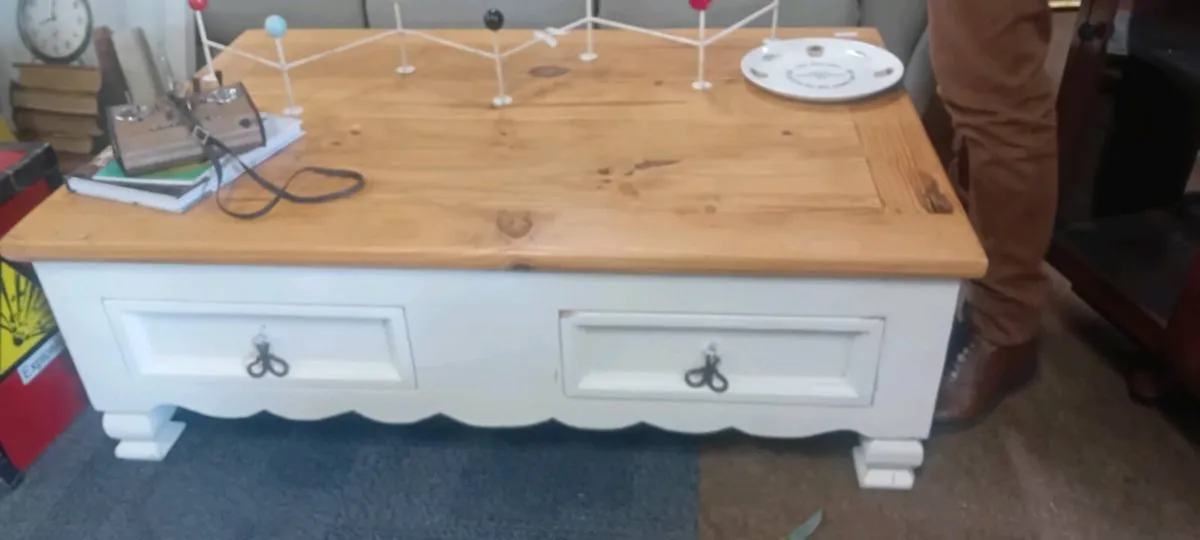 Large Painted Pine Coffee Table With Drawers