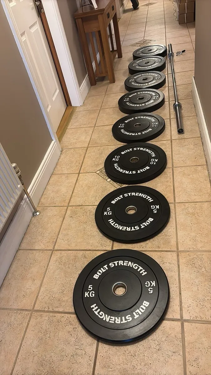 OLYMPIC BUMPER WEIGHTS SET WND 7 FOOT OLYMPIC BAR! - Image 2