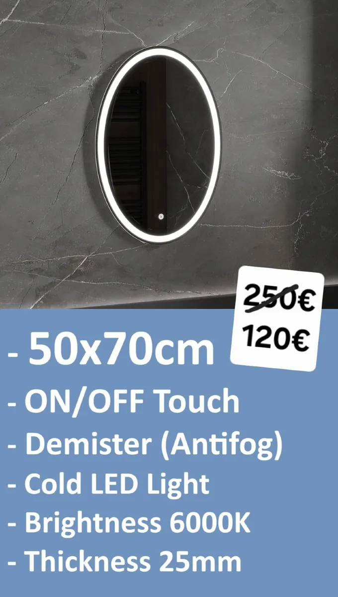 LED Bathroom Mirror Antifog 50x70cm Bright - Image 1