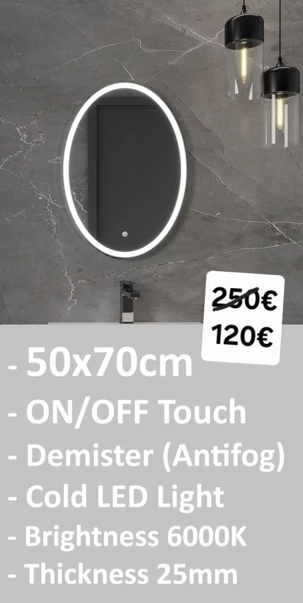 LED Bathroom Mirror Oval Demister Touch Switch - Image 2
