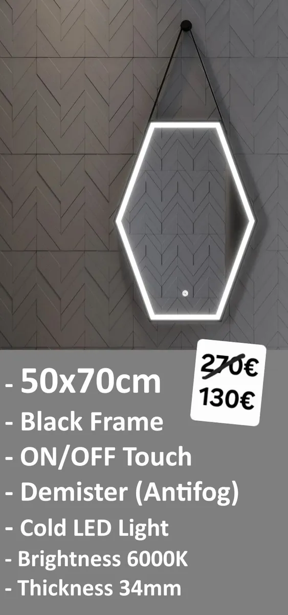 LED Bathroom Mirror Black Frame Demister Bright - Image 2