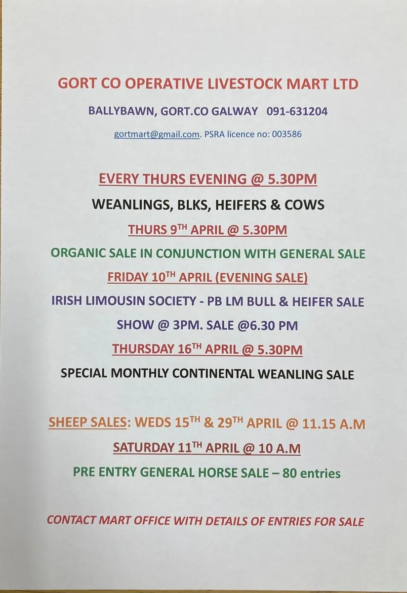 Gort Mart: 9th April & 10th April - Image 1