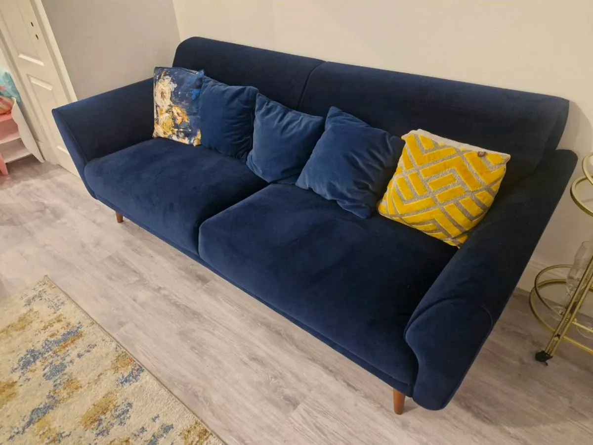 3 & 2 seater Navy Velvet Couch - Image 1