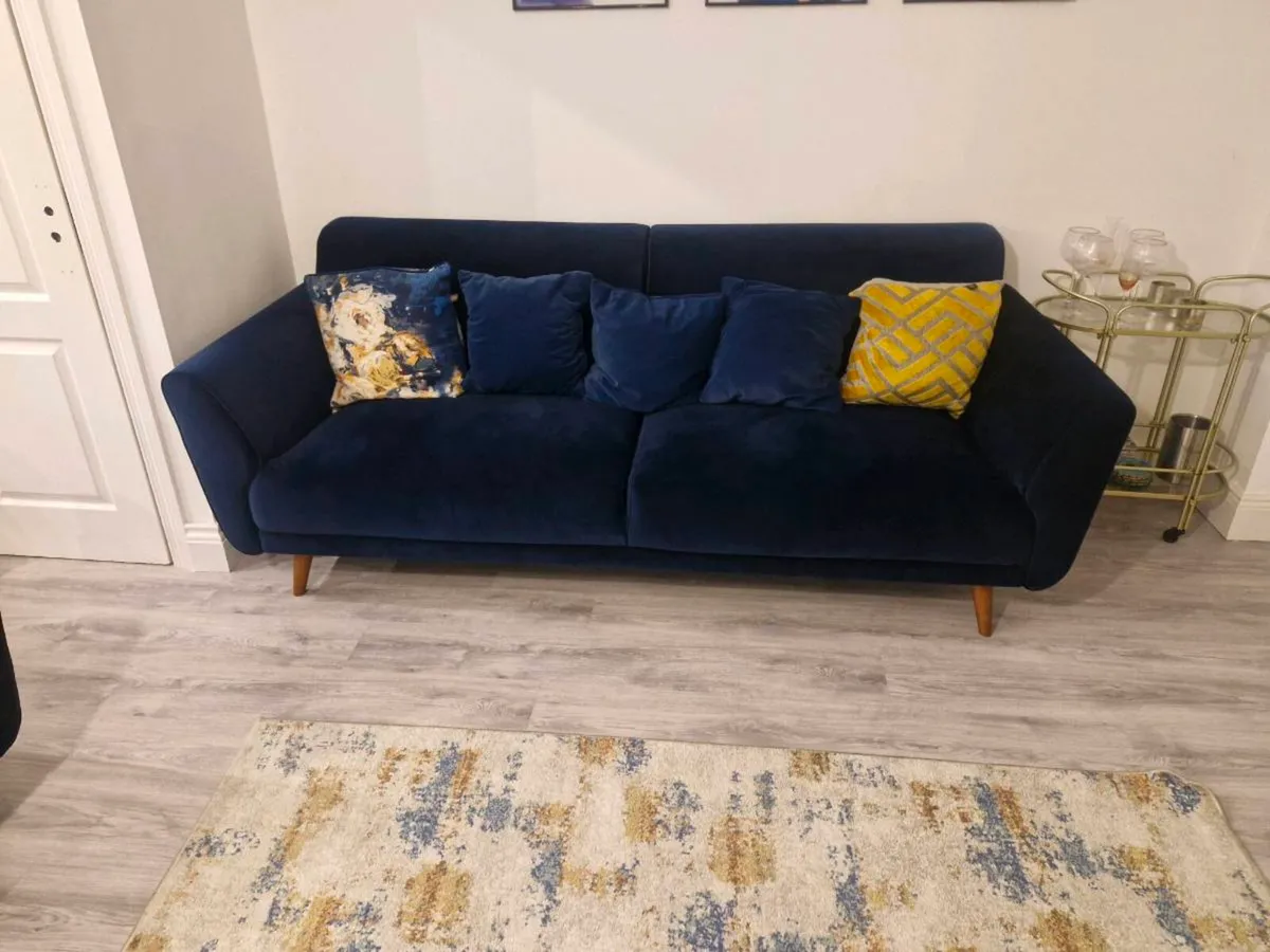 3 & 2 seater Navy Velvet Couch - Image 3