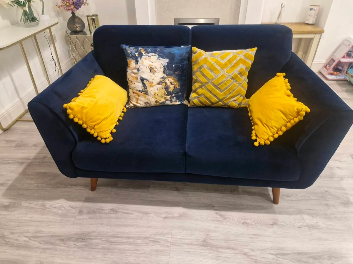 3 & 2 seater Navy Velvet Couch - Image 2