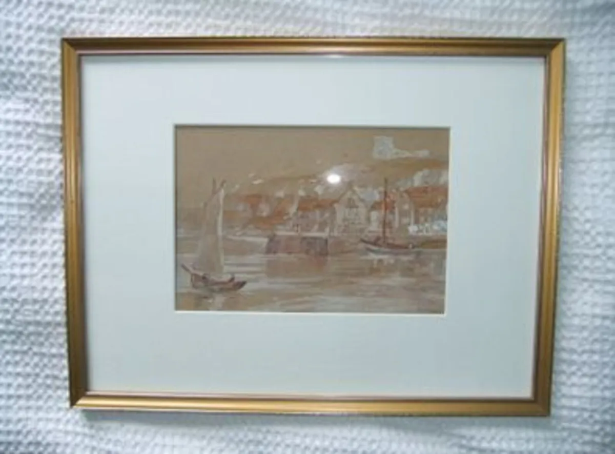 G.S. French UK Early 20th C Painting Whitby Hbr - Image 1