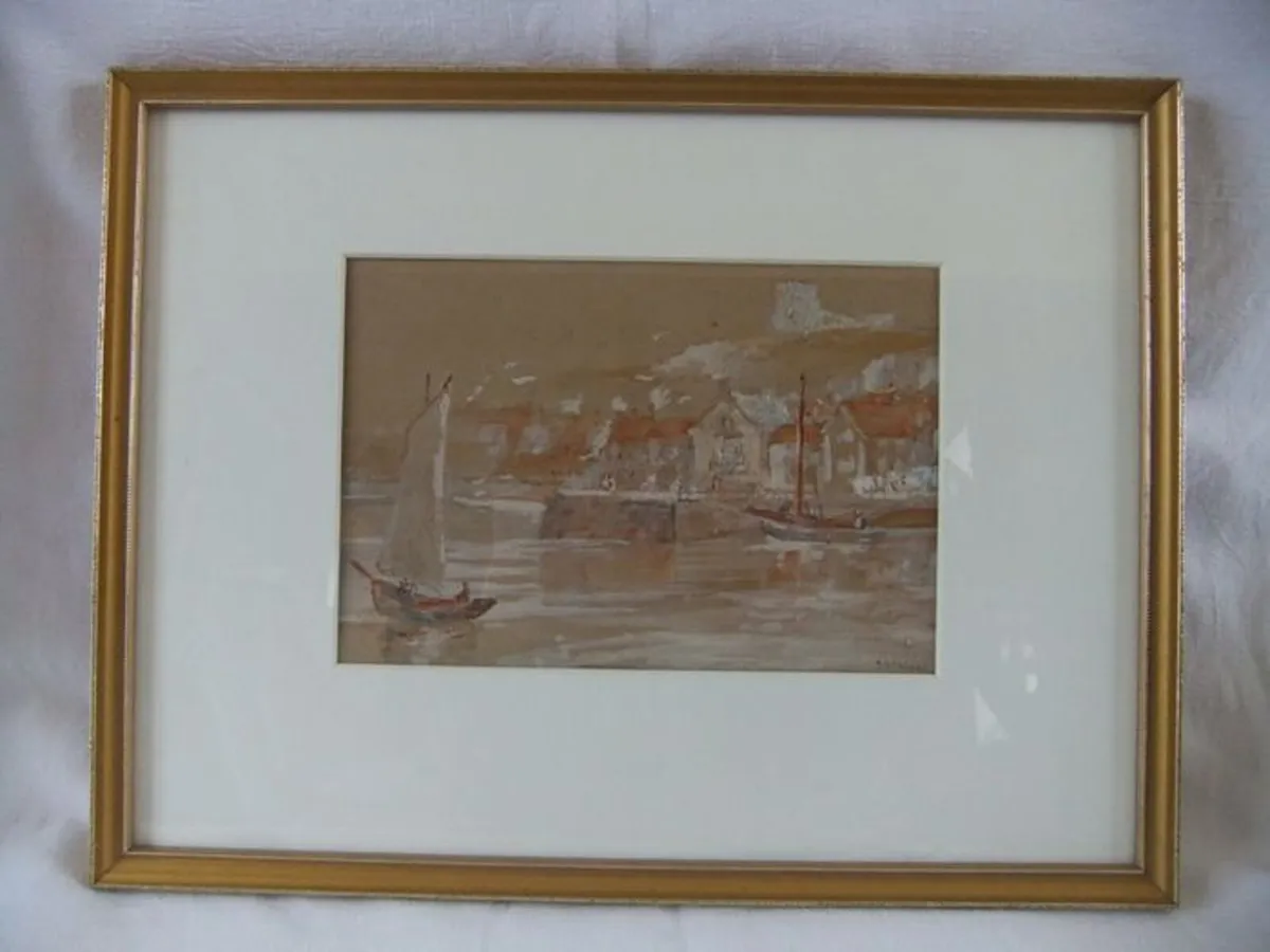G.S. French UK Early 20th C Painting Whitby Hbr - Image 3