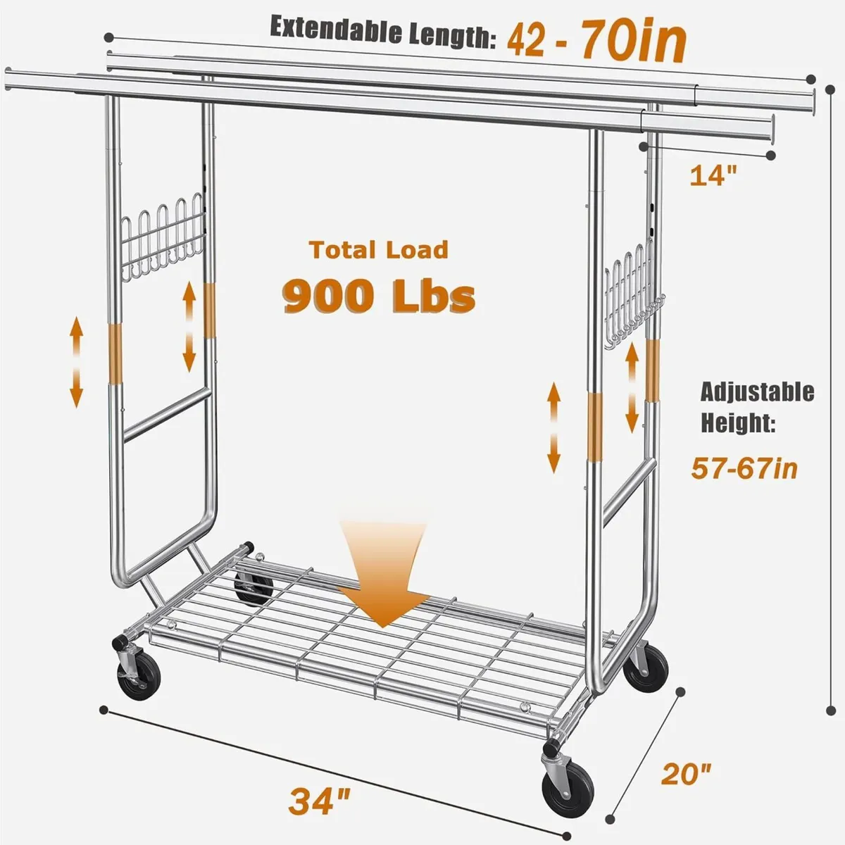 Heavy Duty Clothes Rack Load 900 Lbs Double Rod - Image 3