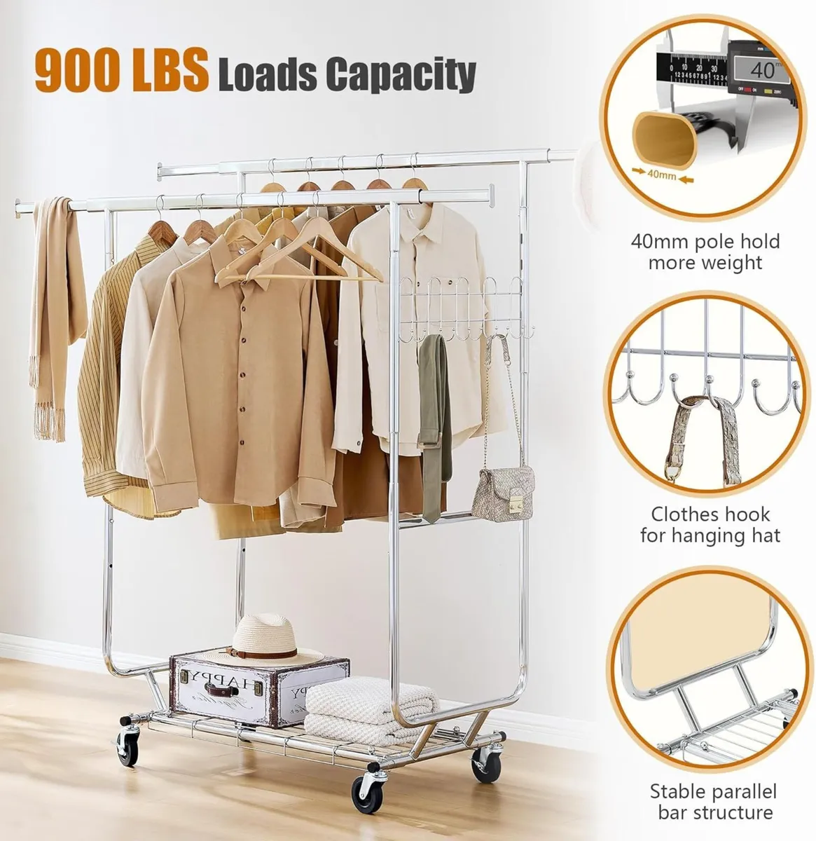 Heavy Duty Clothes Rack Load 900 Lbs Double Rod - Image 4