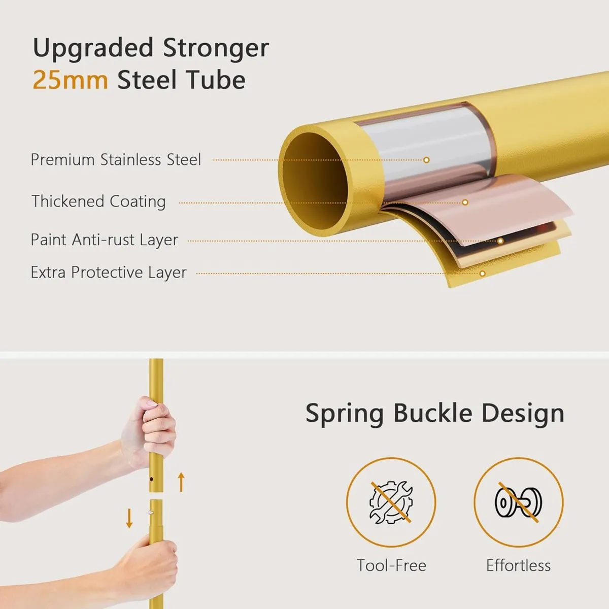 Double Rod Garment Rack Heavy Duty Rolling Gold - Image 4