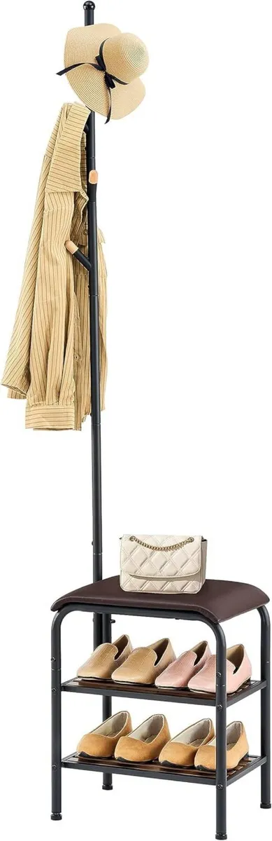 Coat Rack Stand Shoe Bench - 3 in 1 Hall Tree - Image 1