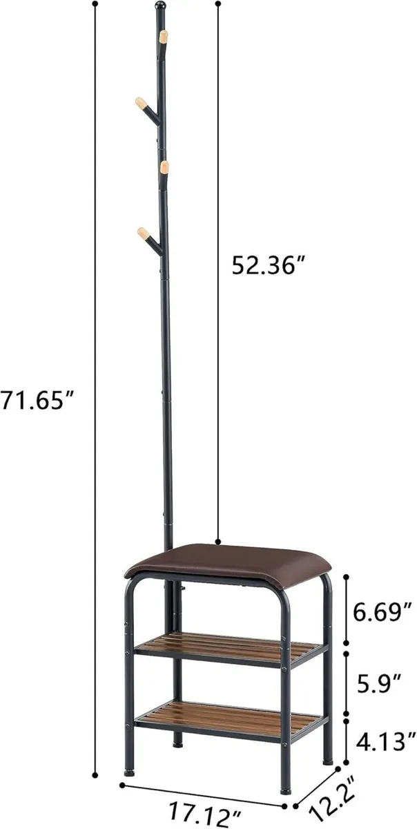 Coat Rack Stand Shoe Bench - 3 in 1 Hall Tree - Image 3