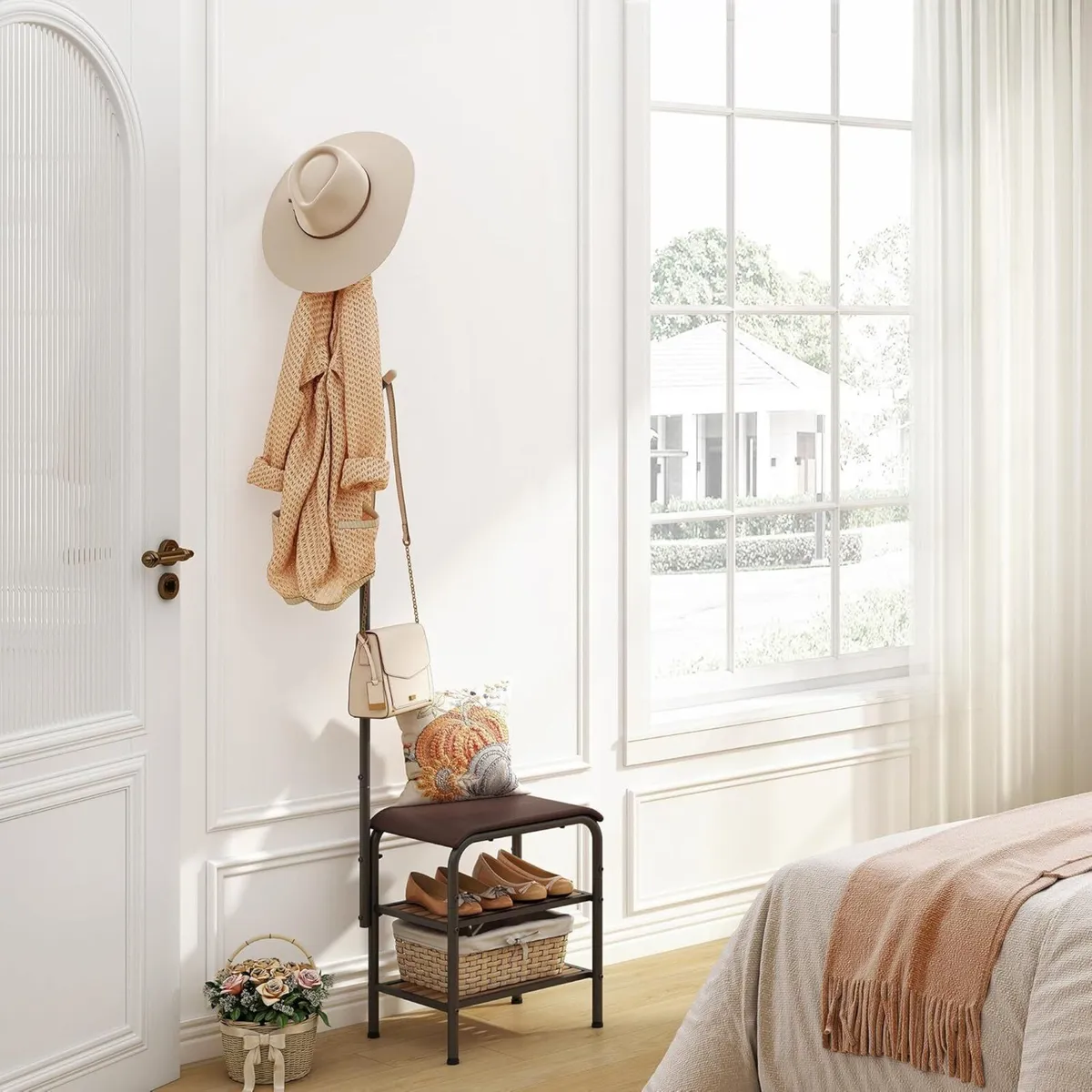 Coat Rack Stand Shoe Bench - 3 in 1 Hall Tree - Image 4