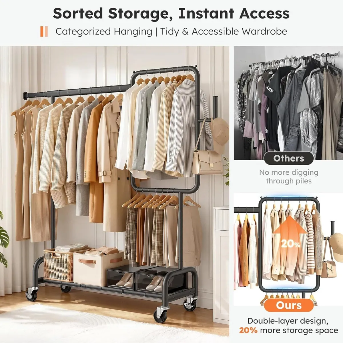 Heavy Duty Clothes Rail Load 460LBS Metal - Image 3