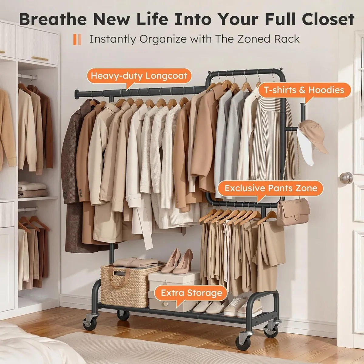 Heavy Duty Clothes Rail Load 460LBS Metal - Image 4