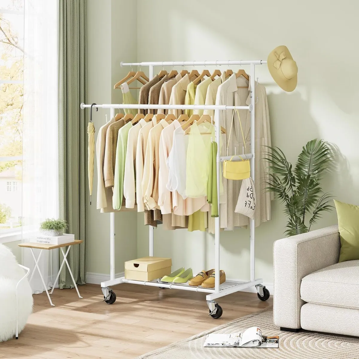 Double Rod Garment Rack Heavy Duty Rolling - Image 2