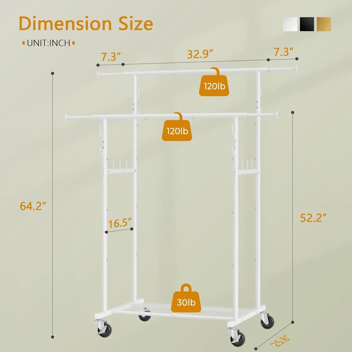 Double Rod Garment Rack Heavy Duty Rolling - Image 3