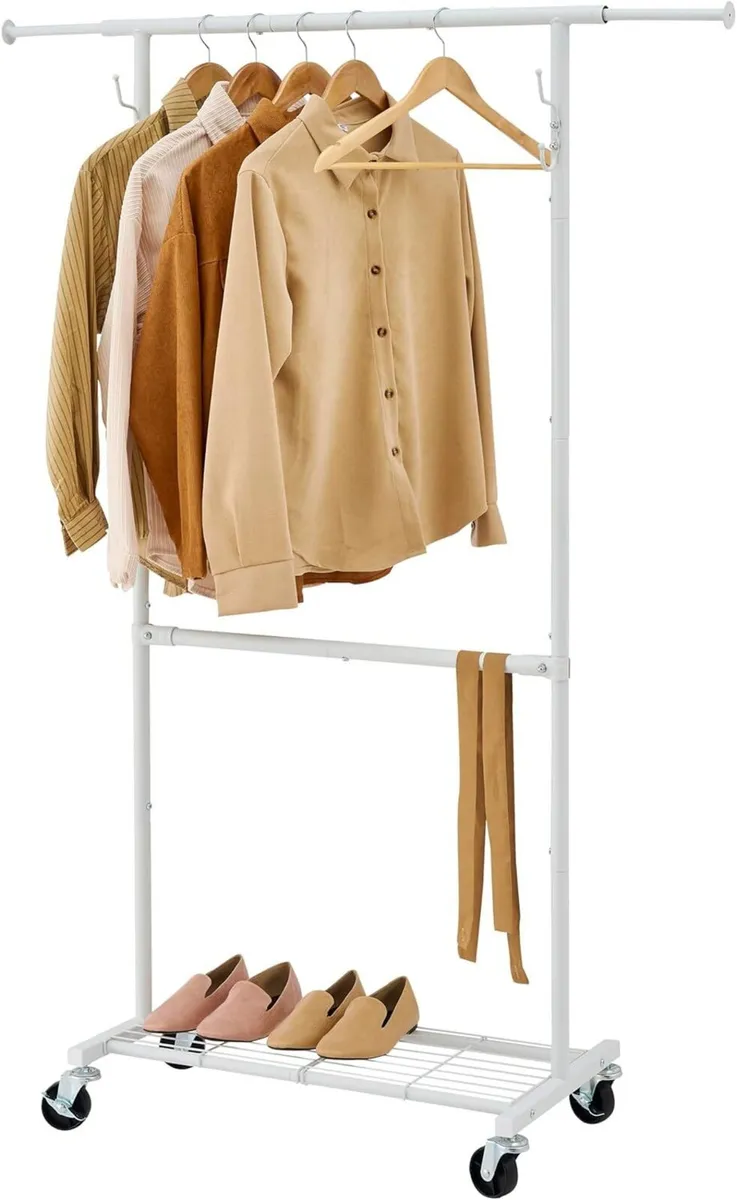 White Double Rod Garment Rack Clothes Heavy Duty