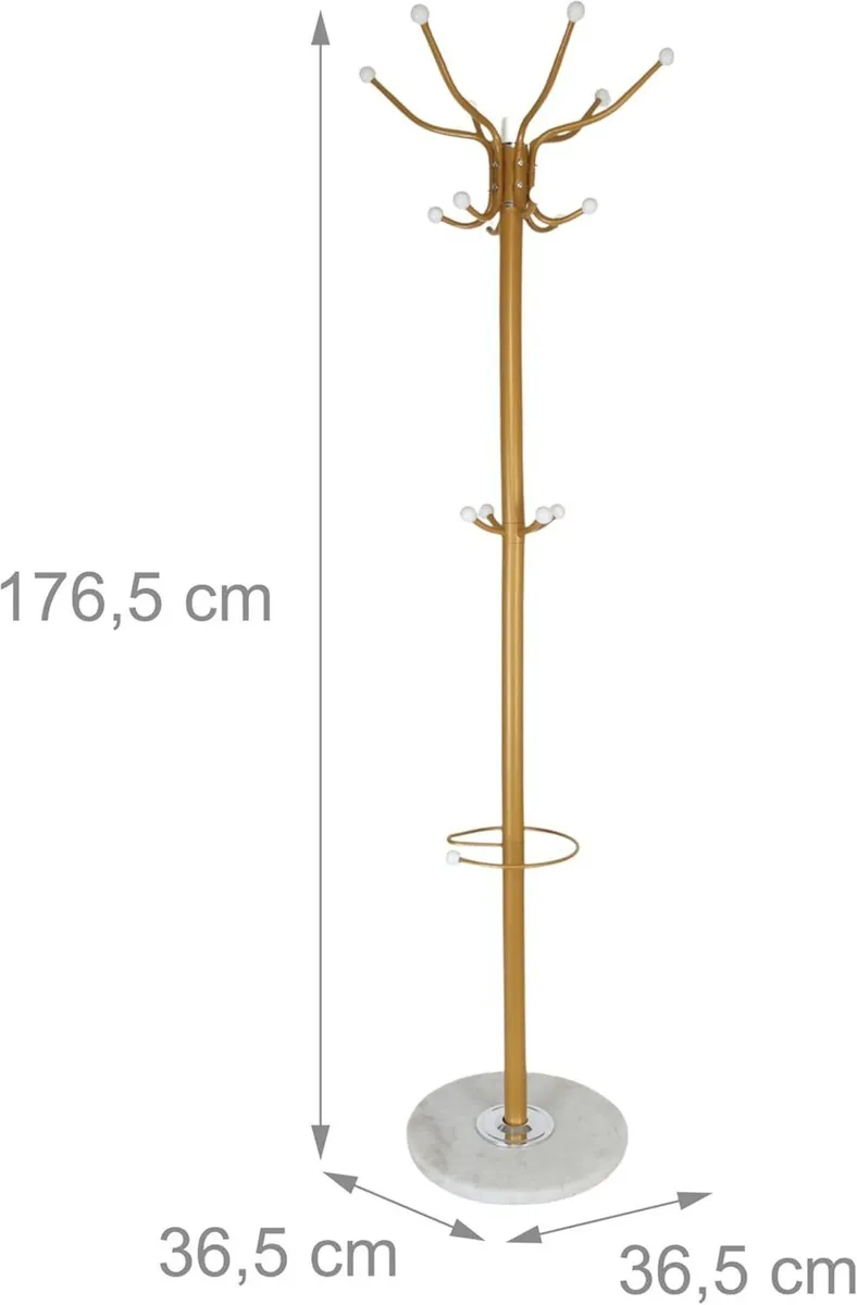 Coat Rack with Marble Base 16 Hooks Umbrella - Image 3