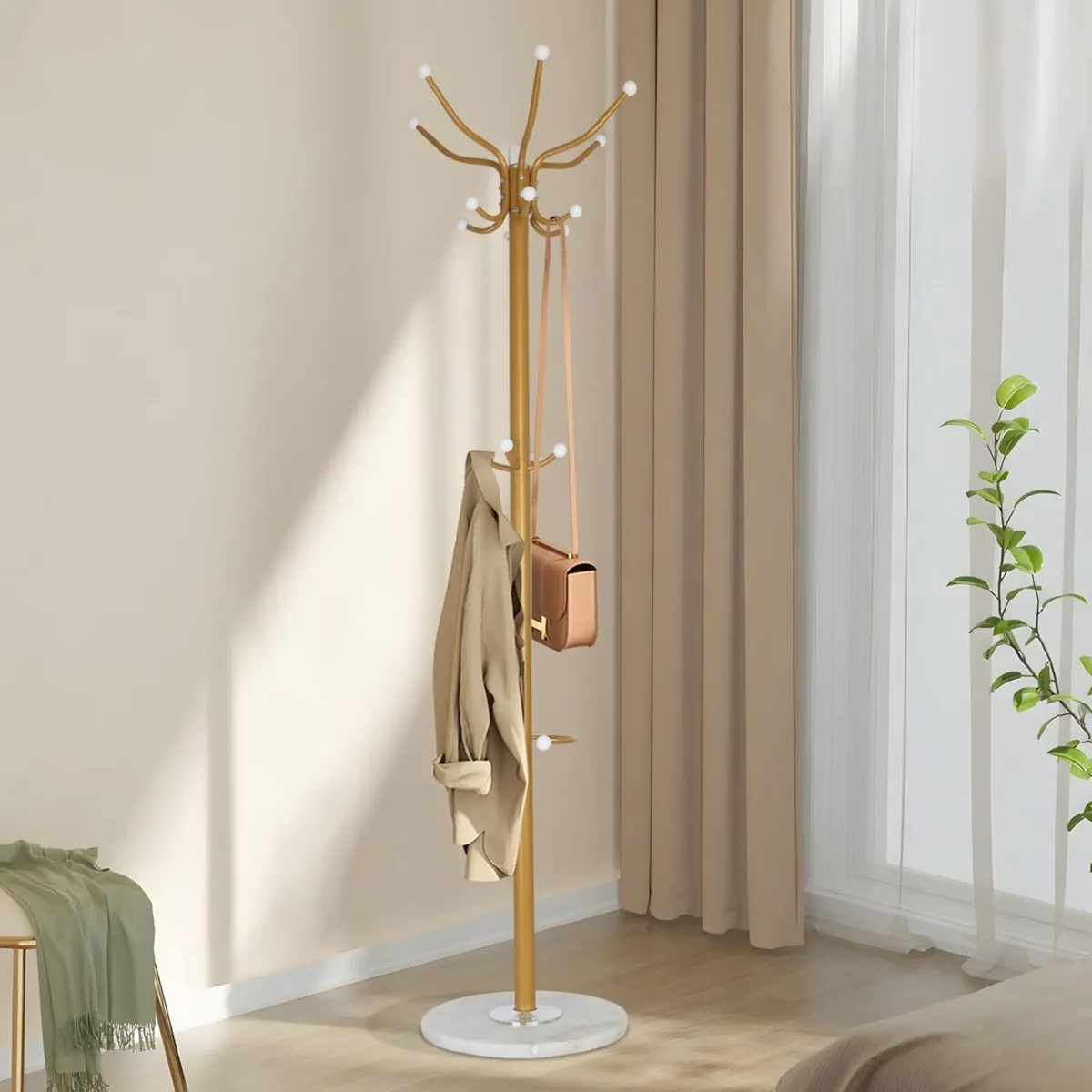 Coat Rack with Marble Base 16 Hooks Umbrella - Image 2