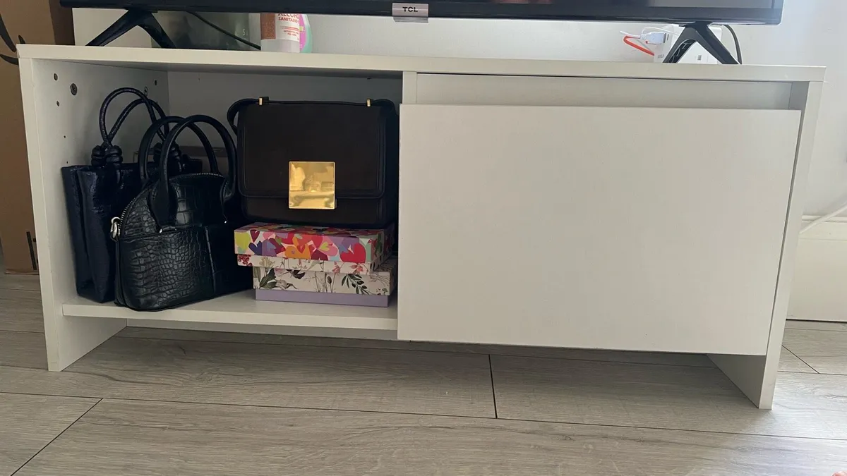 White TV Stand with Storage 90cm - Image 1