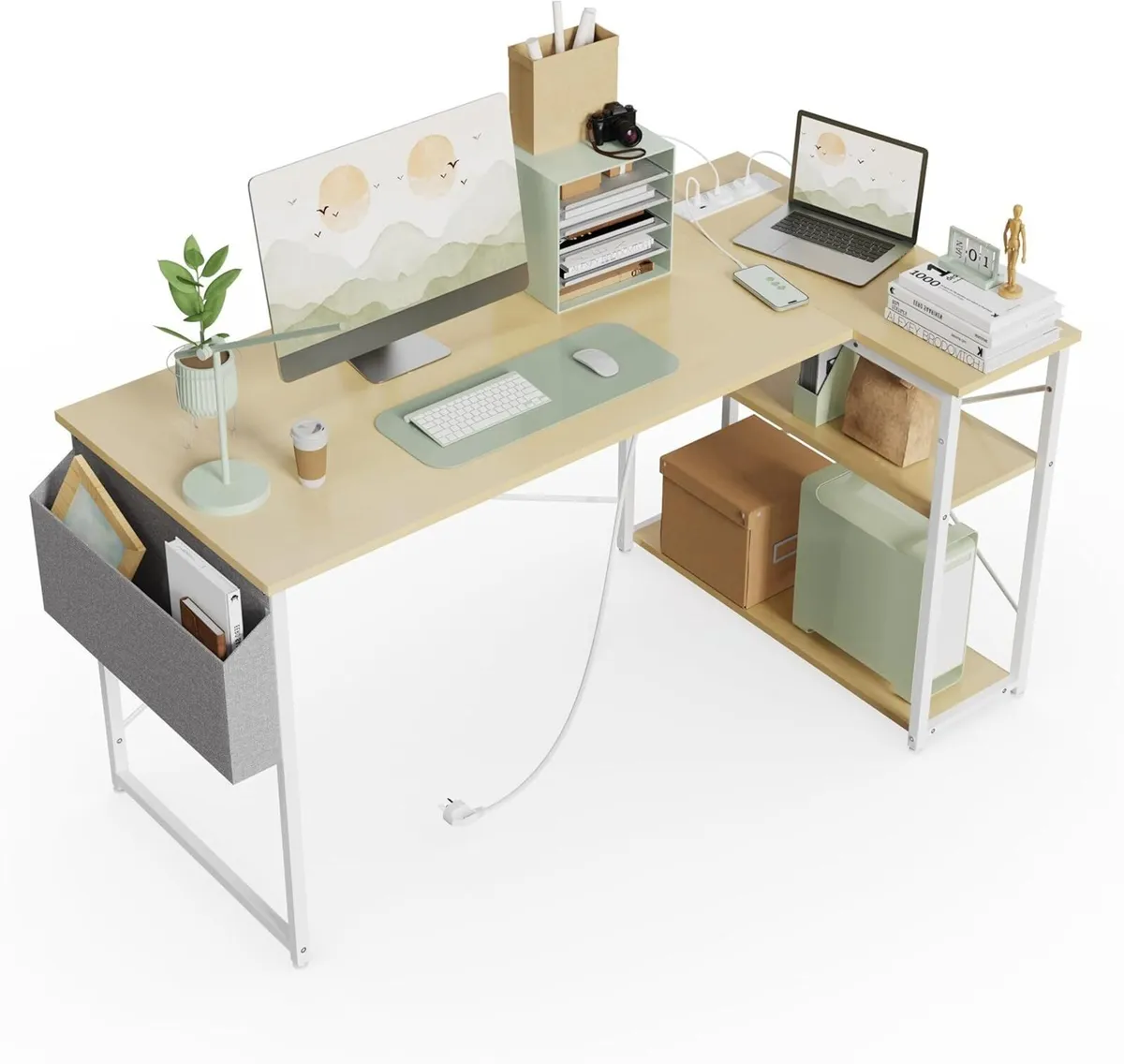 Small L Shaped Desk with Power Outlets - 100x70 - Image 1