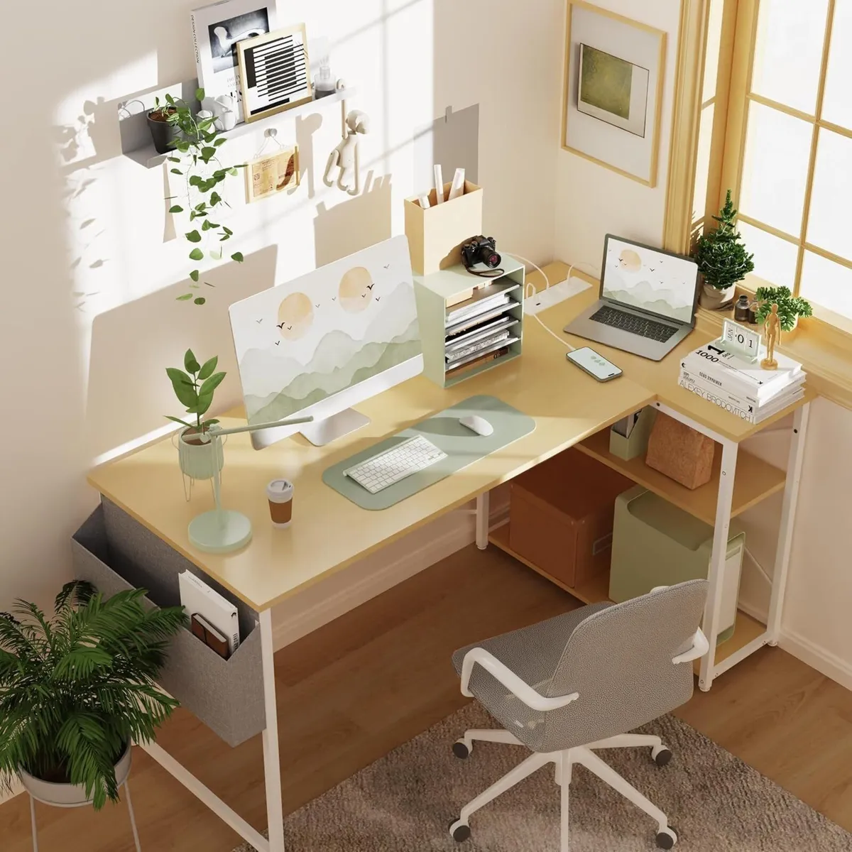 Small L Shaped Desk with Power Outlets - 100x70 - Image 2