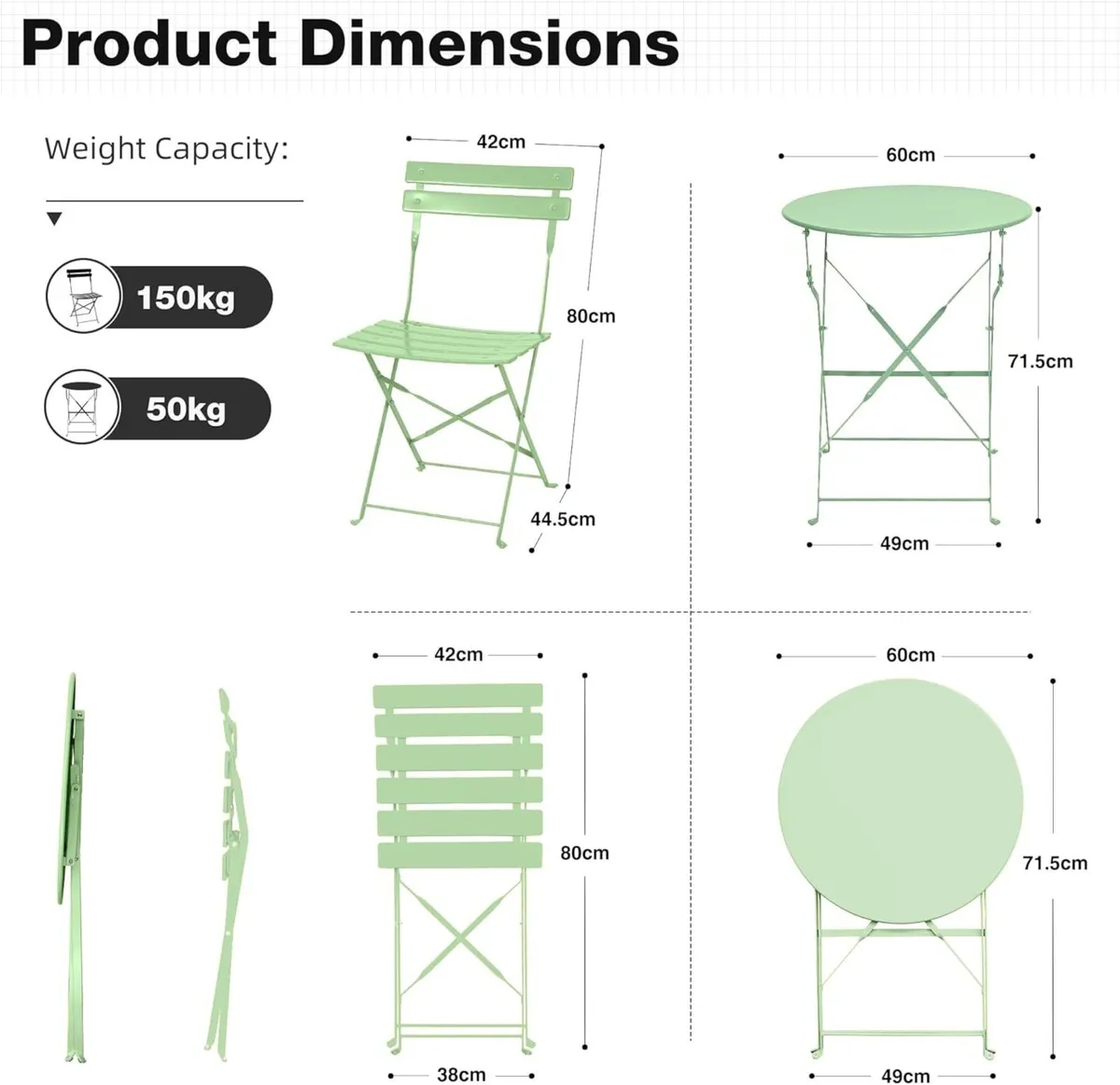 Folding Bistro Table and Chairs Set of 2 Balcony - Image 3