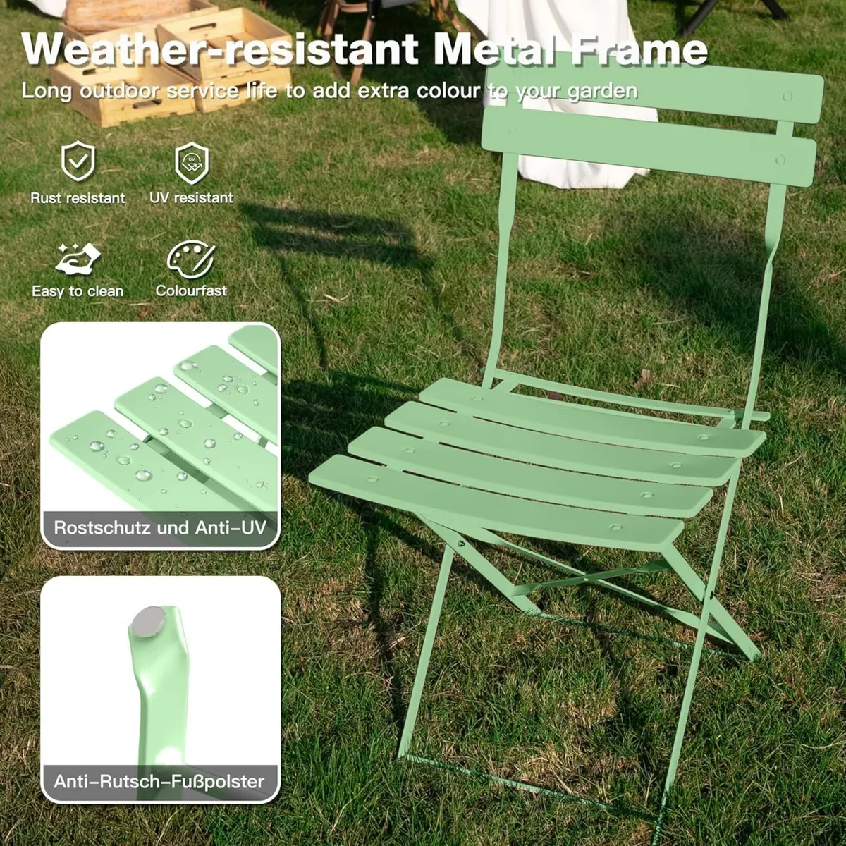 Folding Bistro Table and Chairs Set of 2 Balcony - Image 4